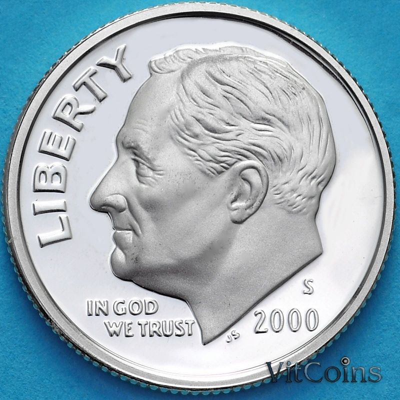 Монета США 10 центов 2000 год. S. Серебро. Пруф