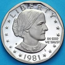 США 1 доллар 1981 год. Сьюзен Энтони. Пруф. S