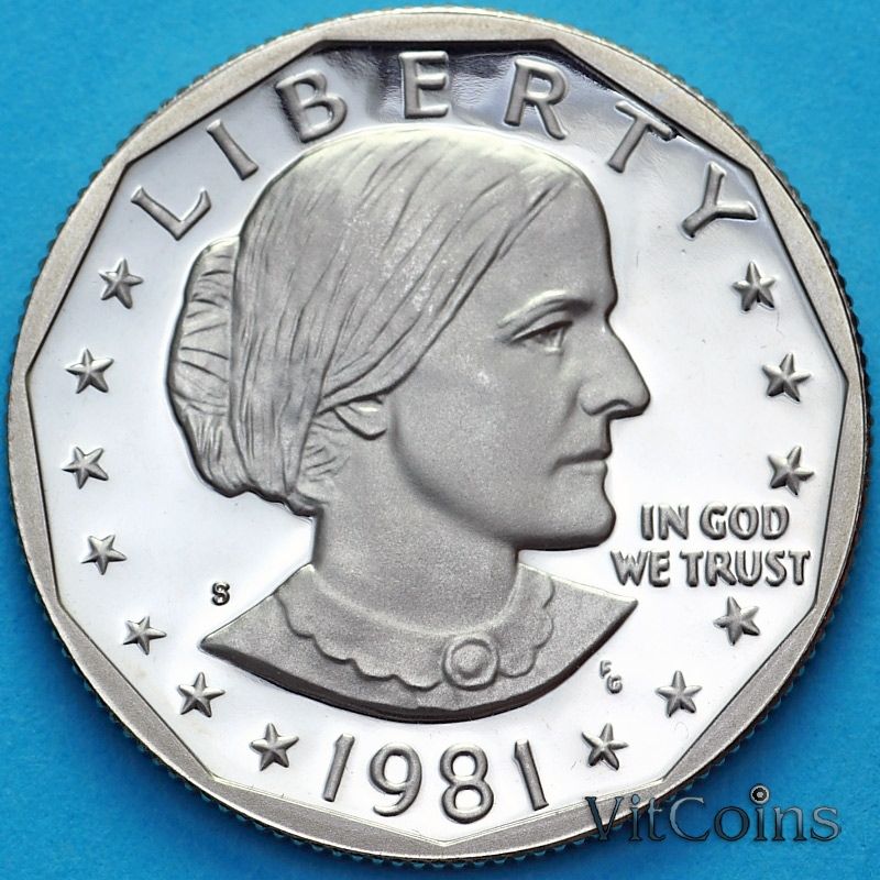 Монета США 1 доллар 1981 год. Сьюзен Энтони. Пруф. S