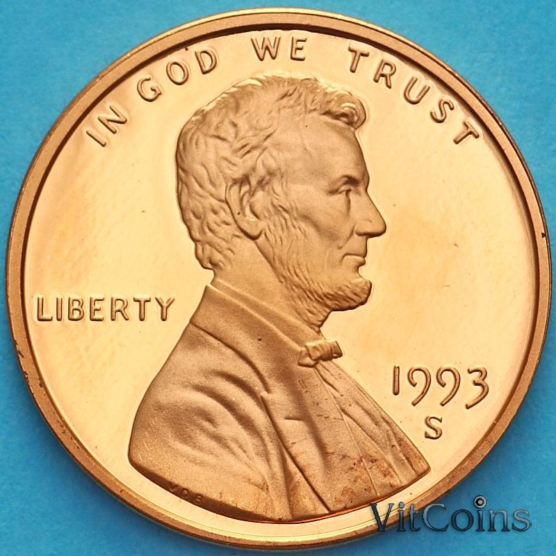 Монета США 1 цент 1993 год. Пруф. S