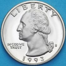 США 25 центов 1993 год. S. Пруф