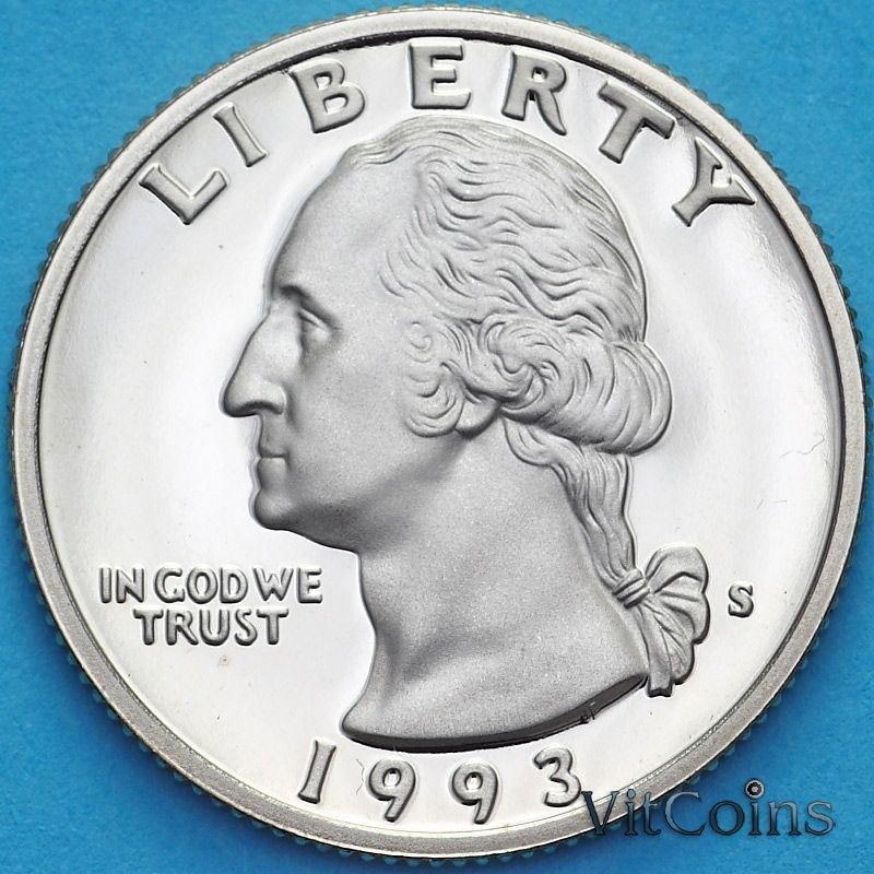 Монета США 25 центов 1993 год. S. Пруф