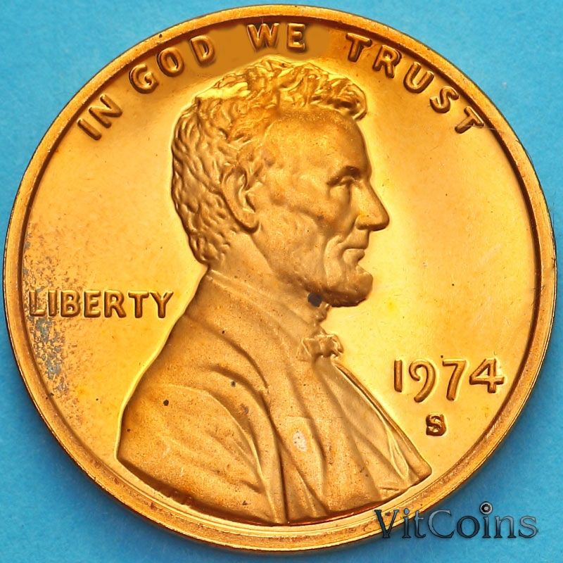 Монета США 1 цент 1974 год. Пруф. S