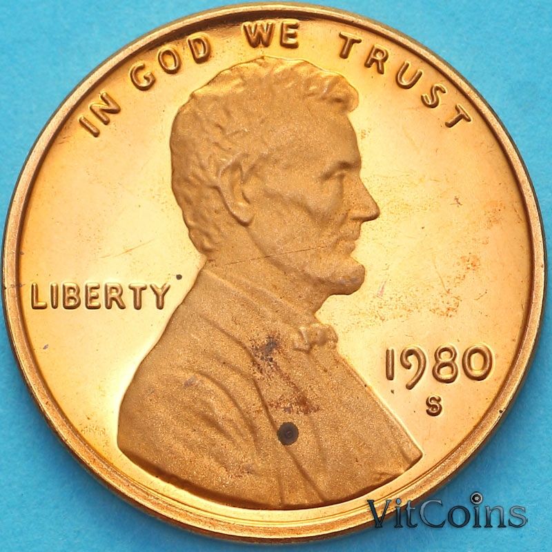 Монета США 1 цент 1980 год. Пруф. S