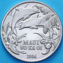 Мауи, Гавайские острова 1 доллар 1994 год. Торговый доллар Мауи. Дельфины.