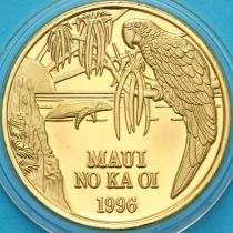 Мауи, Гавайские острова 1 доллар 1996 год. Торговый доллар Мауи. Попугай. Позолота