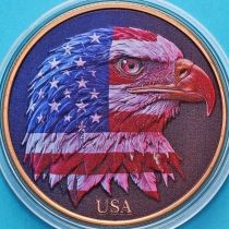 США жетон унция меди 2025 года. Орел. Флаг. Цветная