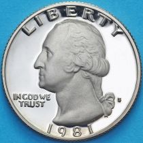 США 25 центов 1981 год. S. Пруф