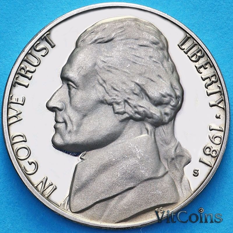 Монета США 5 центов 1981 год. S. Пруф. №2