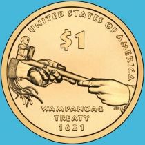 США 1 доллар 2011 год. Сакагавея. Договор с Вампаноагами. Р