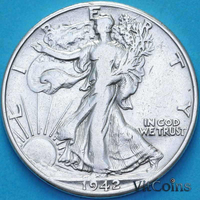 Монеты США 50 центов 1942 год. Шагающая Свобода