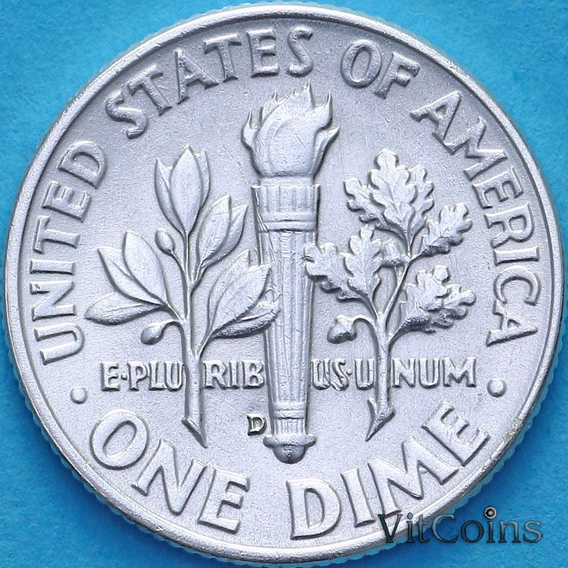 Монета США 10 центов (дайм) 1958 год. D