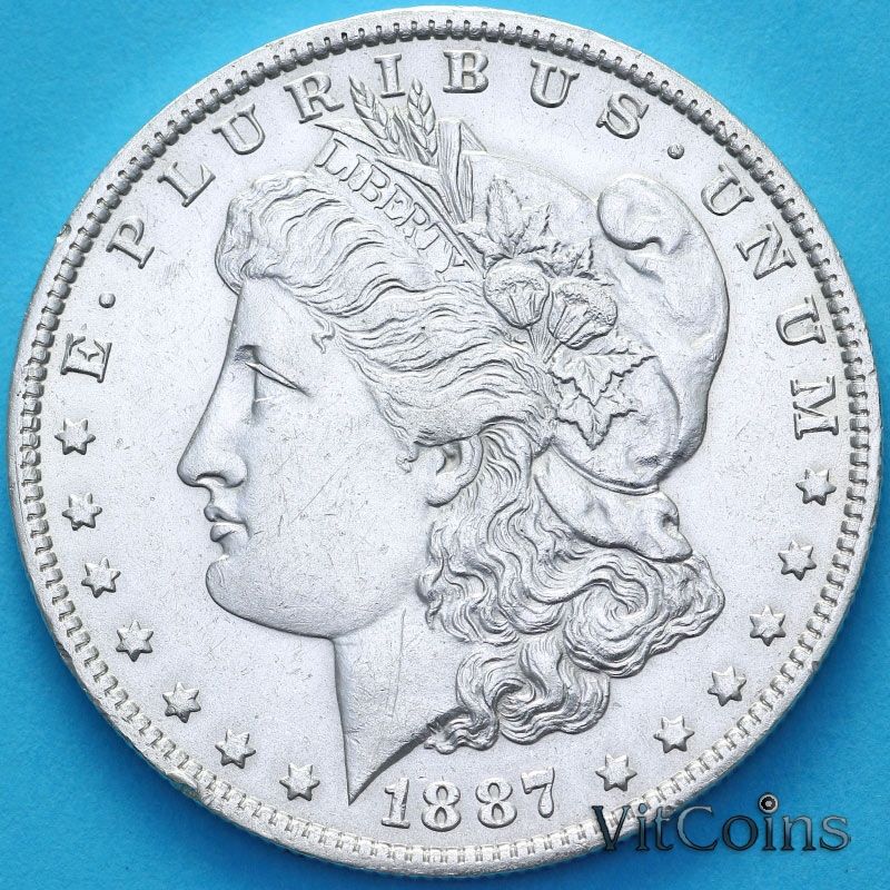 Монета США 1 доллар 1887 год. Доллар Моргана. О Монета США 1 доллар 1887 год. Доллар Моргана. О