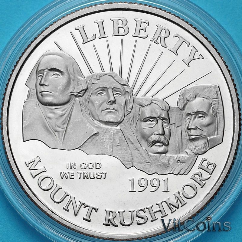 Монета США 50 центов 1991 год. S. Мемориал Рашмор.