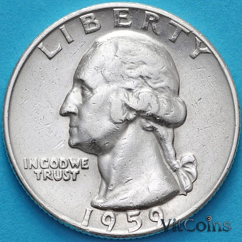 Монета США 25 центов 1959 год. Филадельфия. Серебро