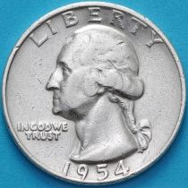 США 25 центов (квотер) 1954 год. D. Серебро