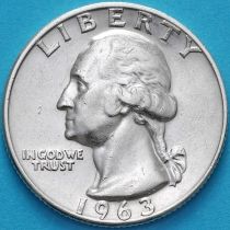 США 25 центов (квотер) 1963 год. D. Серебро