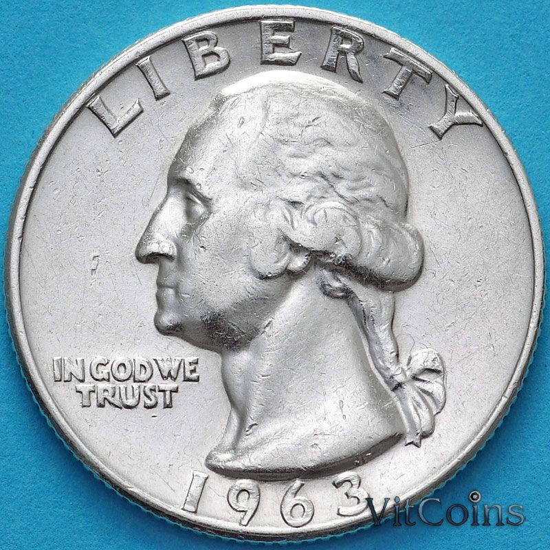 Монета США 25 Центов 1963 год. D. Серебро