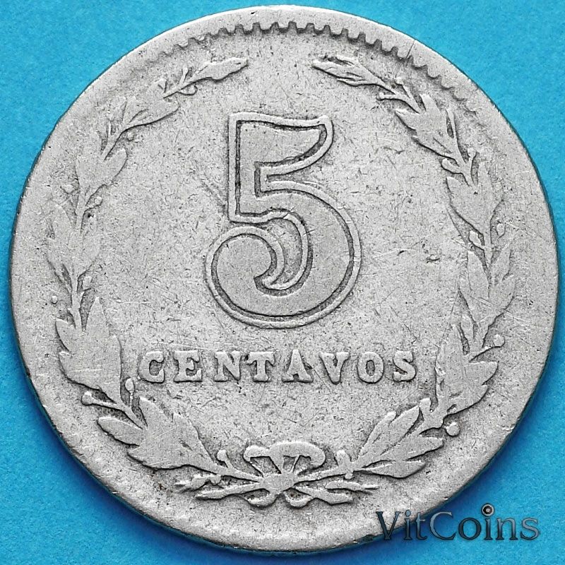 Монета Аргентина 5 сентаво 1915 год.