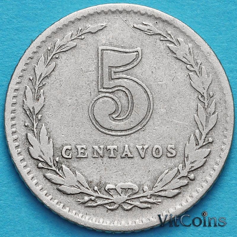 Монета Аргентины 5 сентаво 1926 год.