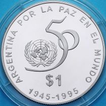 Аргентина 1 песо 1995 год. 50 лет ООН. Серебро