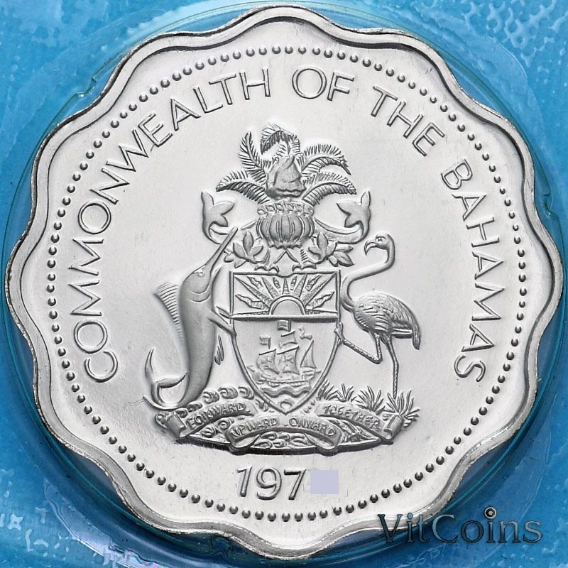 Монета Багамские острова 10 центов 1976 год. Пруф Монета Багамские острова 10 центов 1976 год. Пруф