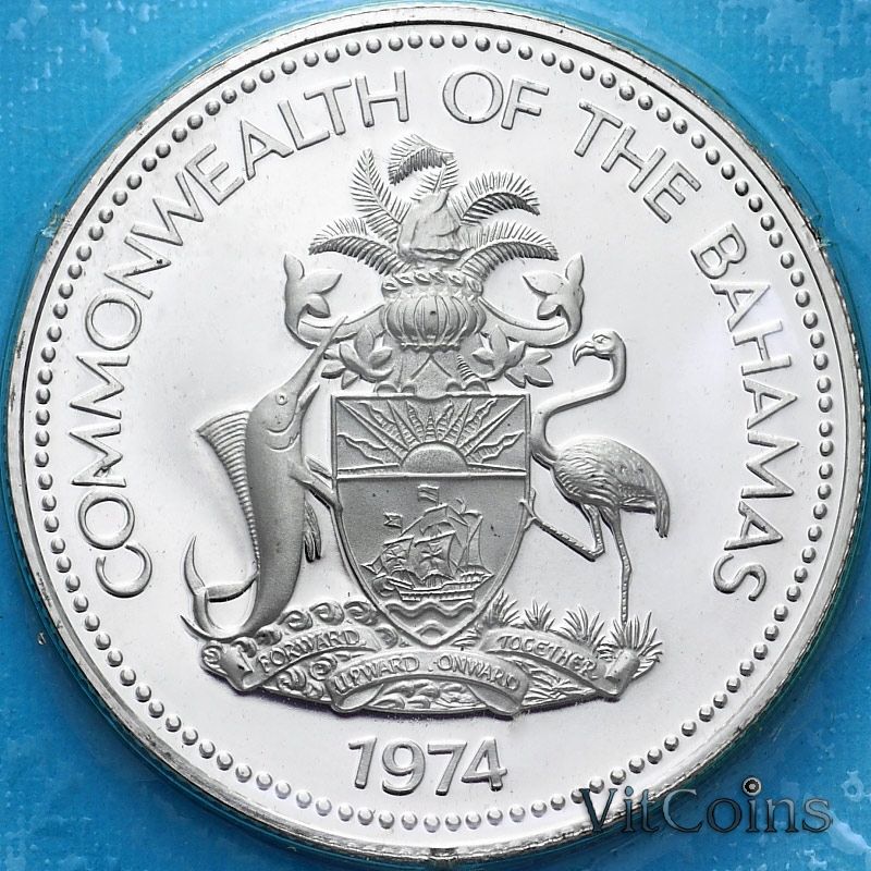 Монета Багамские острова 50 центов 1974 год. Голубой Марлин. Пруф Монета Багамские острова 50 центов 1974 год. Голубой Марлин. Пруф