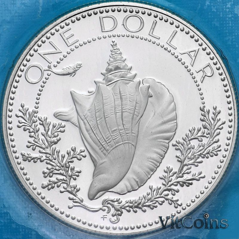 Монета Багамские острова 1 доллар 1976 год. Пруф