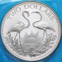 Багамские острова 2 доллара 1974 год. Фламинго. Серебро. Пруф