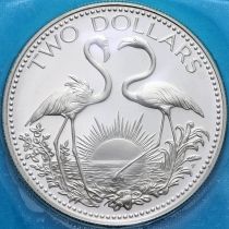 Багамские острова 2 доллара 1975 год. Фламинго. Серебро. Пруф