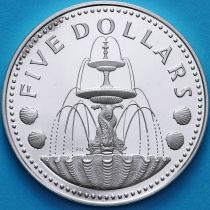 Барбадос 5 долларов 1973 год. Фонтан. Серебро. Proof