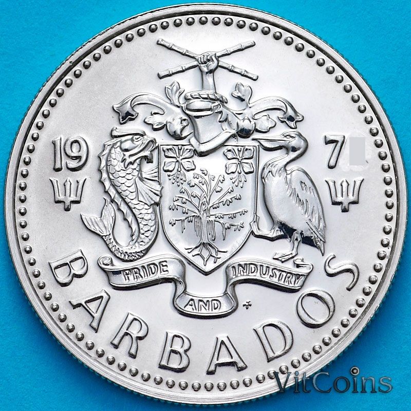 Монета Барбадос 25 центов 1974 год. Мельница. FM