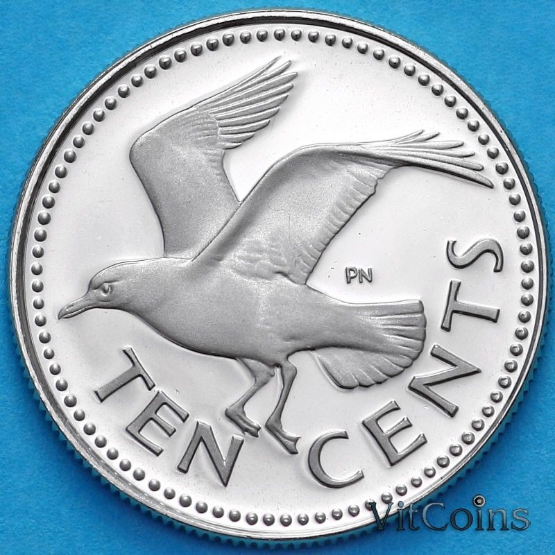 Монета Барбадос 10 центов 1975 год. Proof