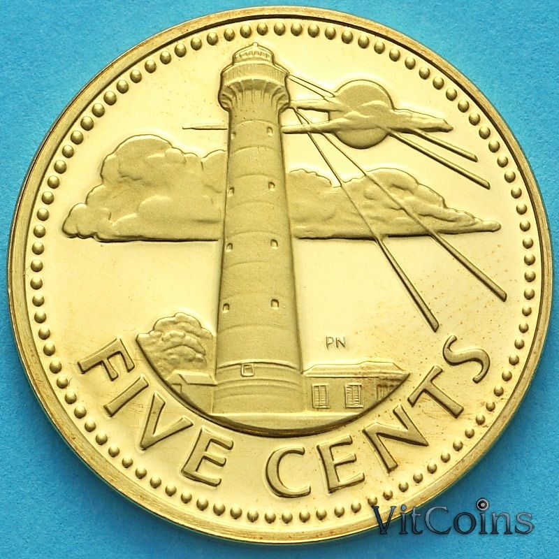Монета Барбадос 5 центов 1975 год. Proof