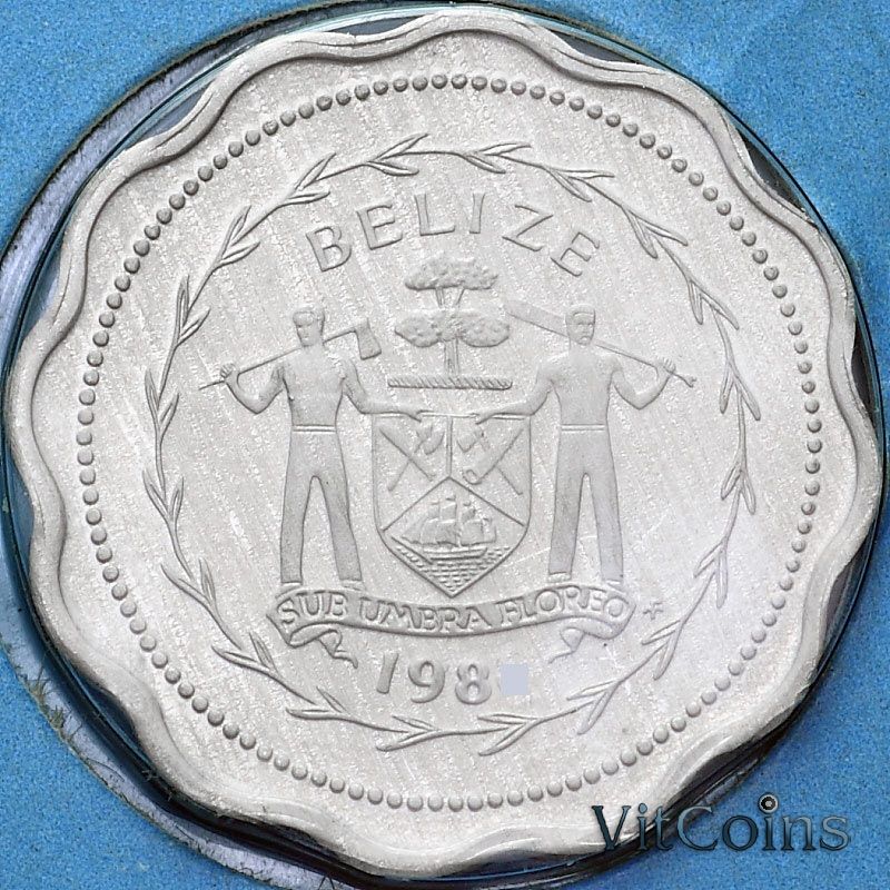 Монета Белиз 1 цент 1980 год. Алюминий. Пруф Монета Белиз 1 цент 1980 год. Алюминий. Пруф