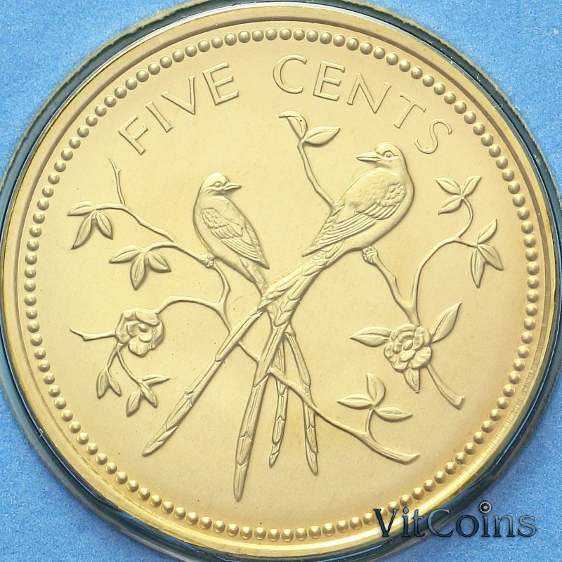 Монета Белиз 5 центов 1974 год. Мухоловка BU Монета Белиз 5 центов 1974 год. Мухоловка BU
