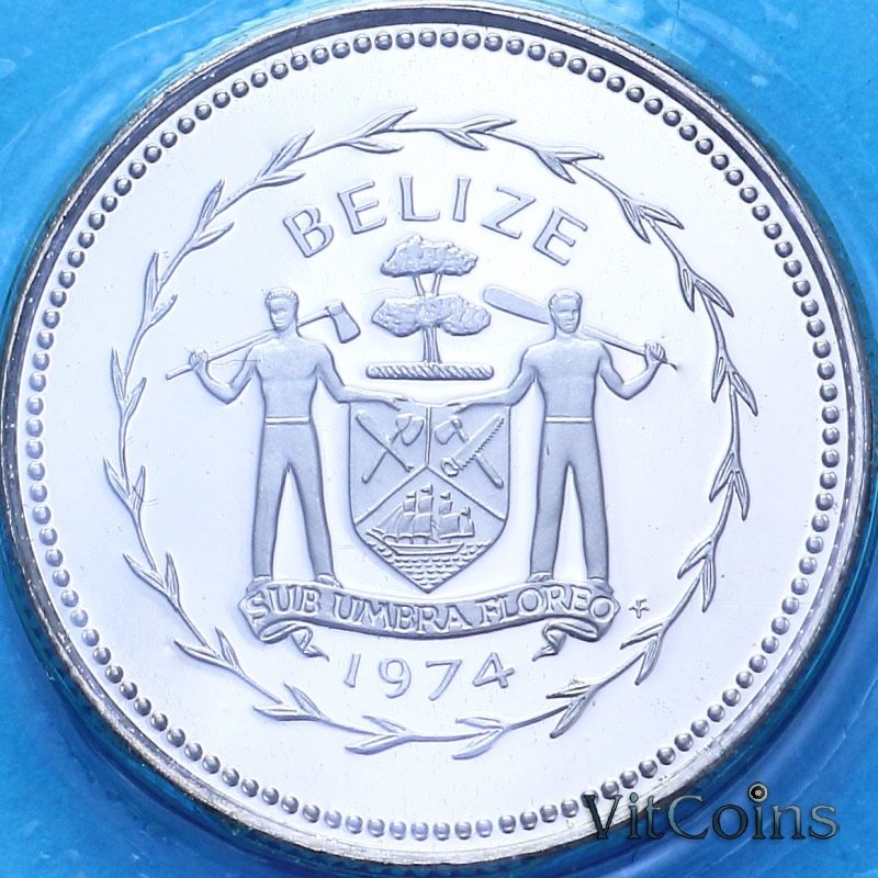 Монета Белиз 10 центов 1974 год. Медь-никель. Пруф
