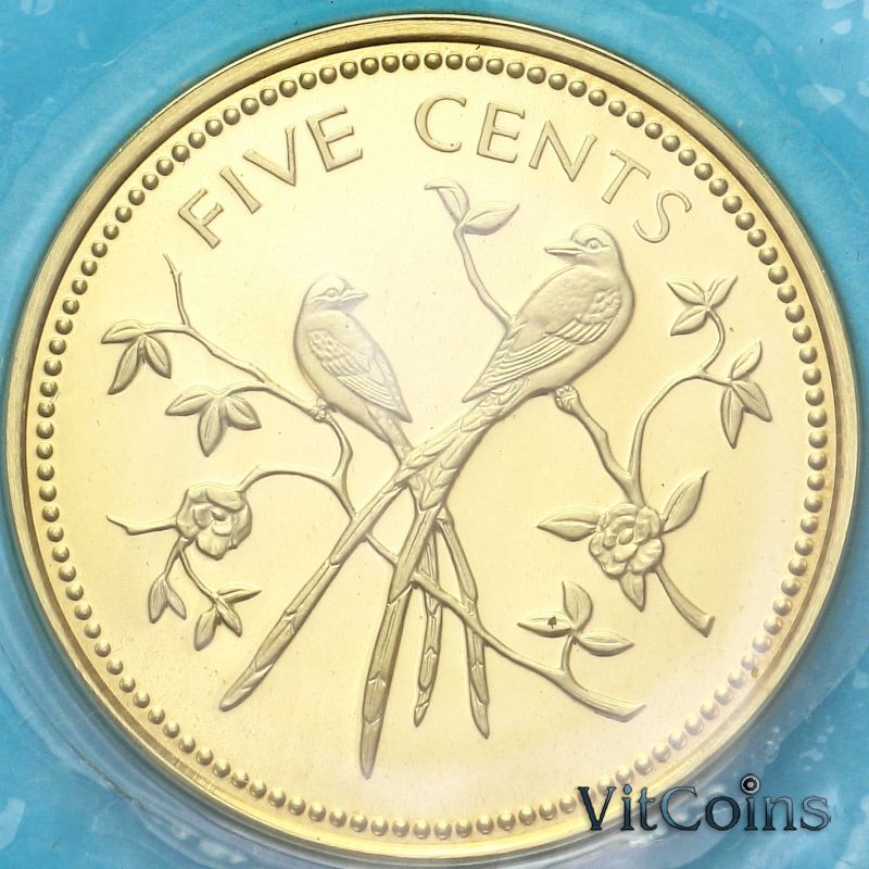Монета Белиз 5 центов 1974 год. Мухоловка Proof Монета Белиз 5 центов 1974 год. Мухоловка Proof