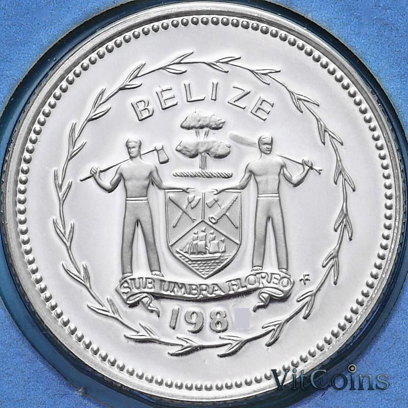 Монета Белиз 10 центов 1980 год. Пруф Монета Белиз 10 центов 1980 год. Пруф