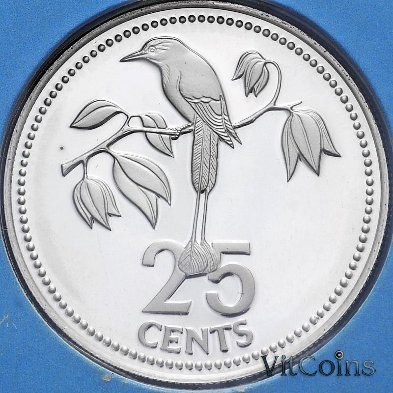 Монета Белиз 25 центов 1981 год. Серебро. Proof