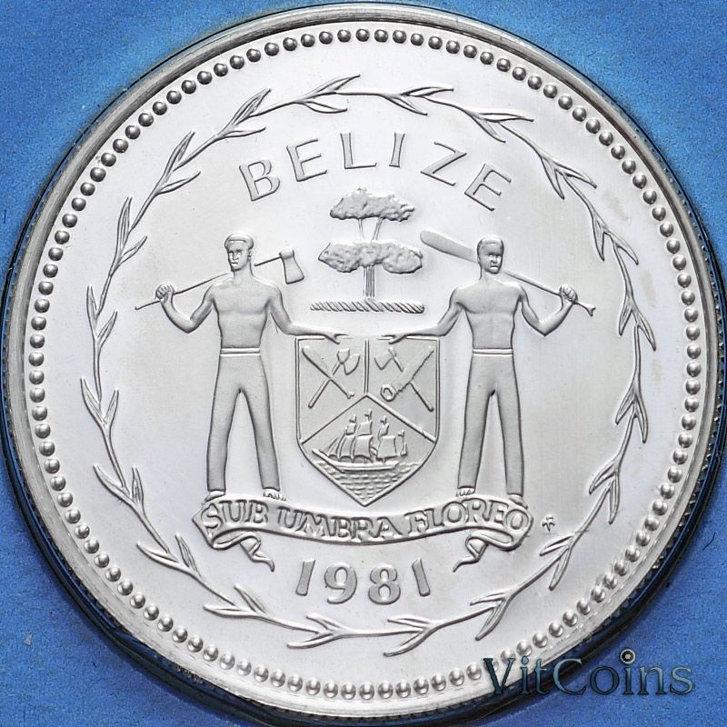 Монета Белиз 25 центов 1981 год. Серебро. Proof