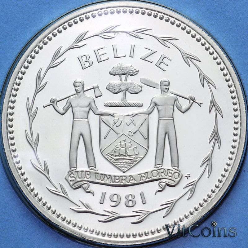 Монета Белиз 5 долларов 1981 год. Киленосый тукан. Серебро. Proof