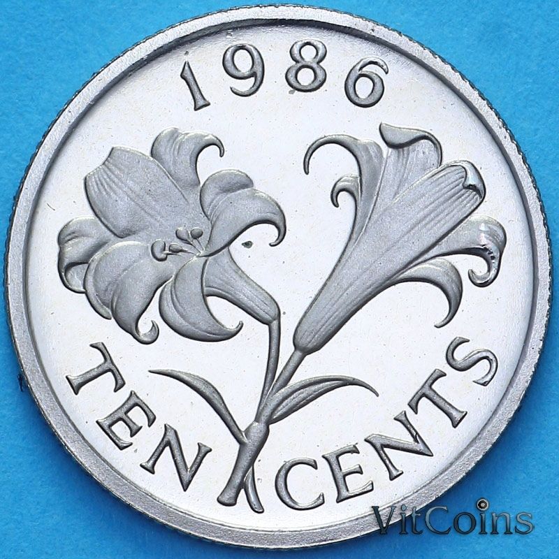 Монета Бермудские острова 10 центов 1986 год. Пруф Монета Бермудские острова 10 центов 1986 год. Пруф