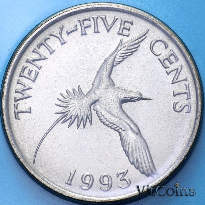 Монета Бермудские острова 25 центов 1993 год. BU Монета Бермудские острова 25 центов 1993 год. BU