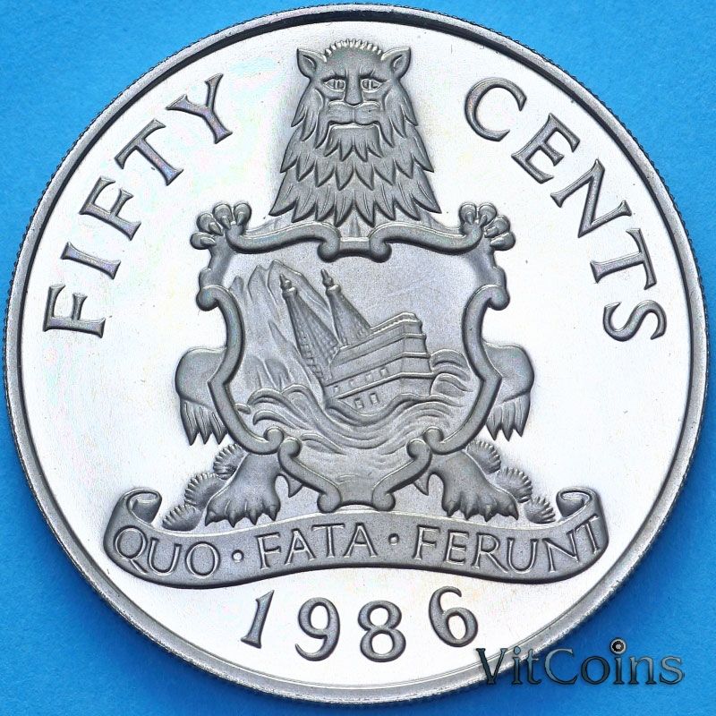 Монета Бермудские острова 50 центов 1986 год. Пруф Монета Бермудские острова 50 центов 1986 год. Пруф