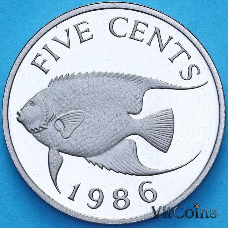 Монета Бермудские острова 5 центов 1986 год. Пруф Монета Бермудские острова 5 центов 1986 год. Пруф