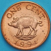Бермудские острова 1 цент 1991 год. Дикий кабан.