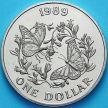 Монета Бермудские острова 1 доллар 1989 год. Бабочка Данаида монарх.