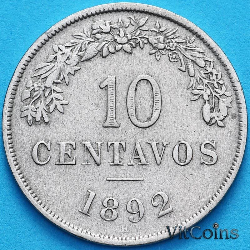 Монета Боливия 10 сентаво 1892 год.
