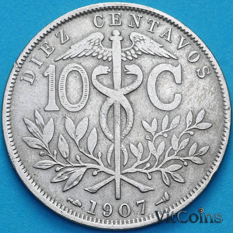 Монета Боливия 10 сентаво 1907 год.